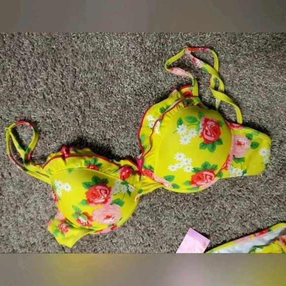 Xhilaration Floral Ruffle Yellow bikini NWT - Picture 3 of 8